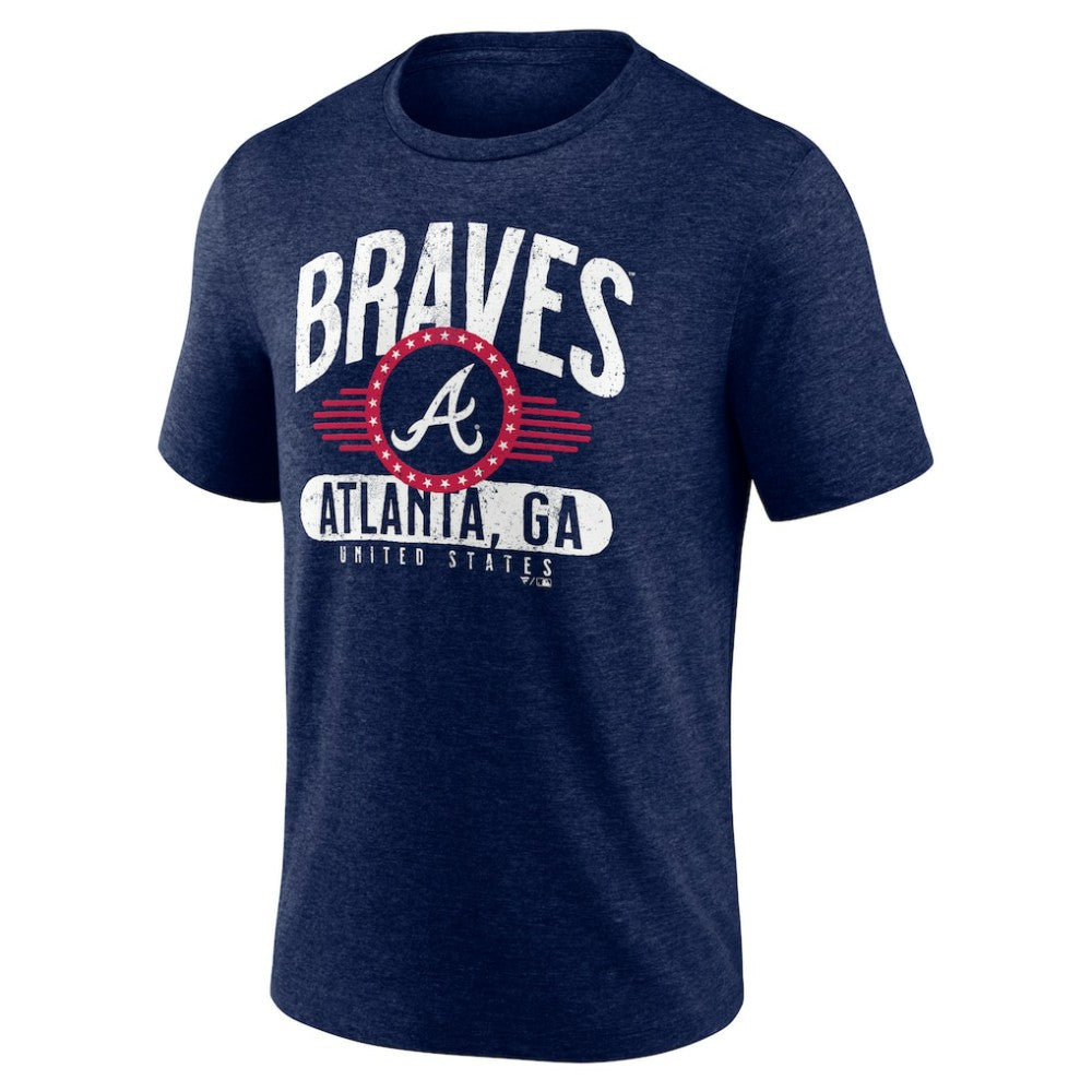Atlanta Braves Badge of Honor Tri-Blend T-Shirt - Heather Navy - MLB Lifestyle