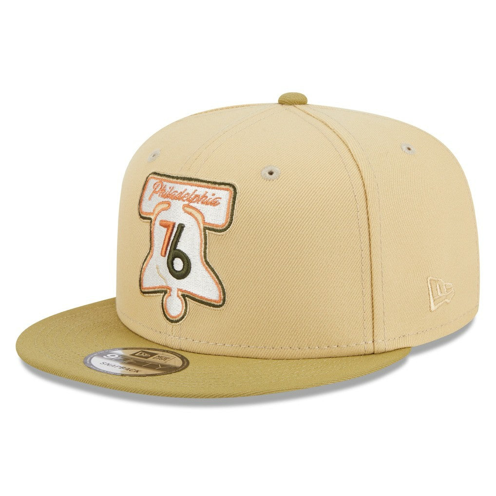 Philadelphia 76ers Green Collection Repreve 9FIFTY Snapback Hat Khaki/Tan | New Era for sale
