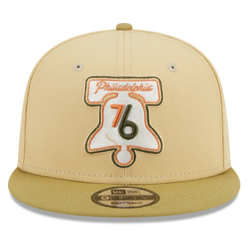 Philadelphia 76ers Green Collection Repreve 9FIFTY Snapback Hat Khaki/Tan | New Era for sale