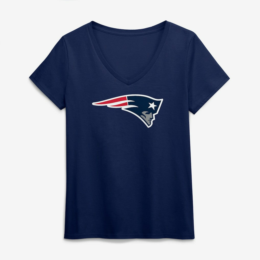 New England Patriots Logo Athletic Women's Primary Logo V-Neck T-Shirt Navy