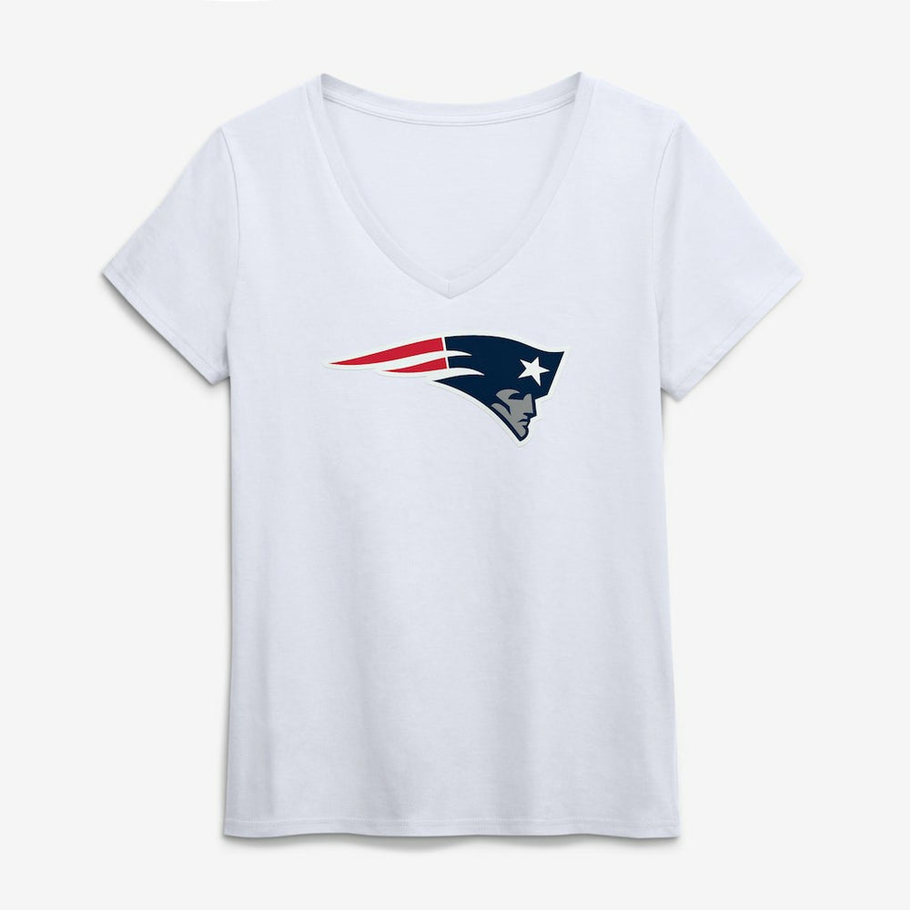 New England Patriots Logo Athletic Women's Primary Logo V-Neck T-Shirt White