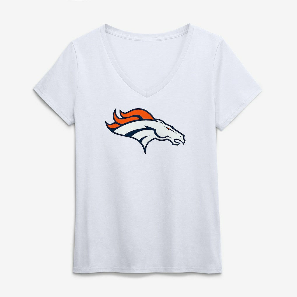 Denver Broncos Logo Athletic Women's Primary Logo V-Neck T-Shirt White