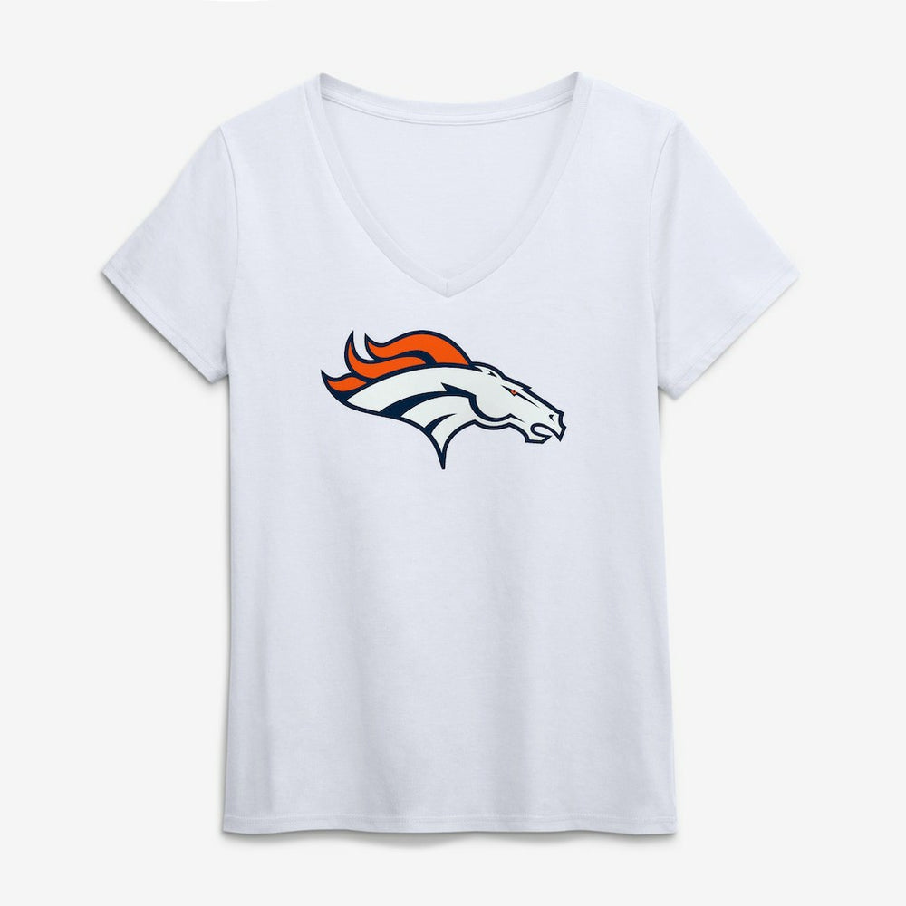 Denver Broncos Logo Athletic Women's Primary Logo V-Neck T-Shirt White