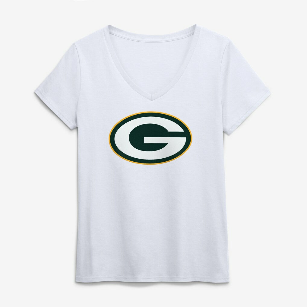 Green Bay Packers Logo Athletic Women's Primary Logo V-Neck T-Shirt White