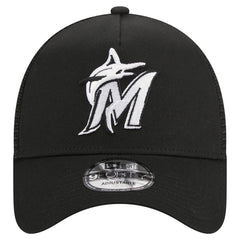 Miami Marlins New Era A-Frame 9FORTY Trucker Adjustable Hat - Black - New Era on Sale