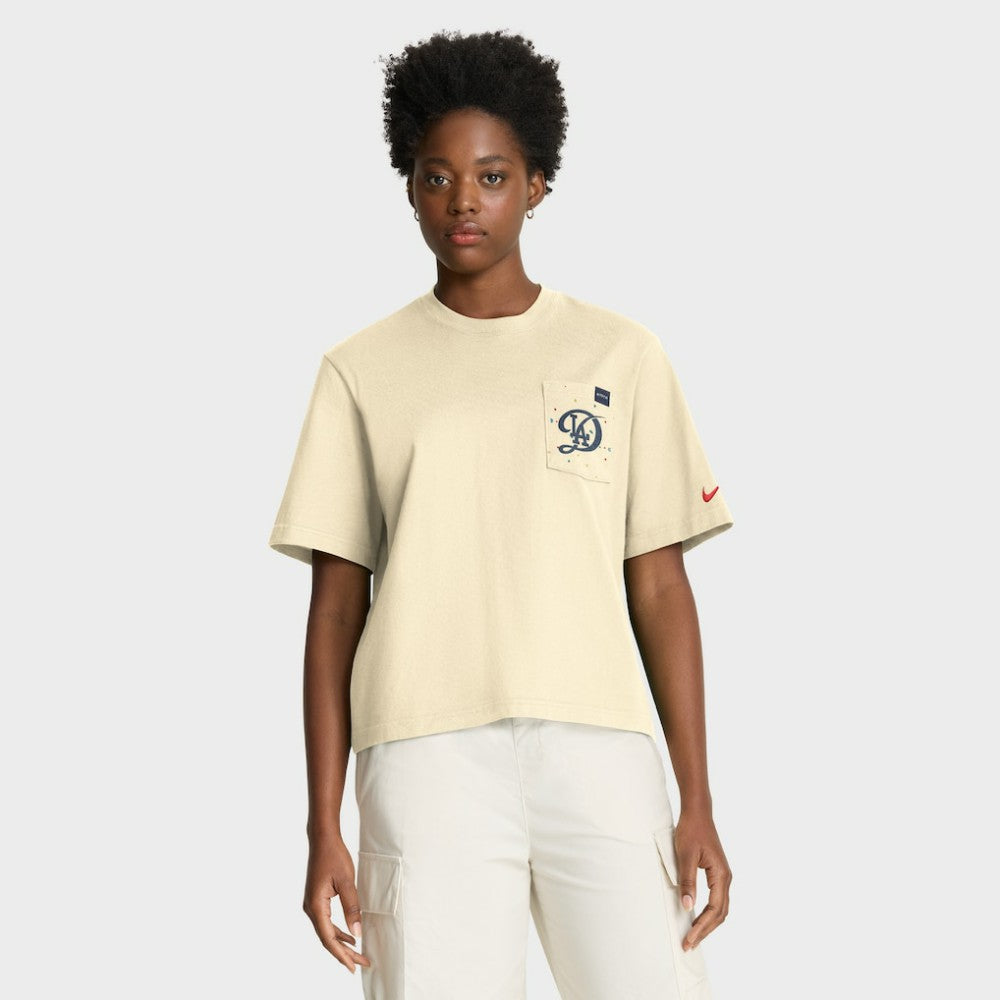 Los Angeles Dodgers Nike Women's City Connect Pocket Boxy T-Shirt - Cream - Nike Discount