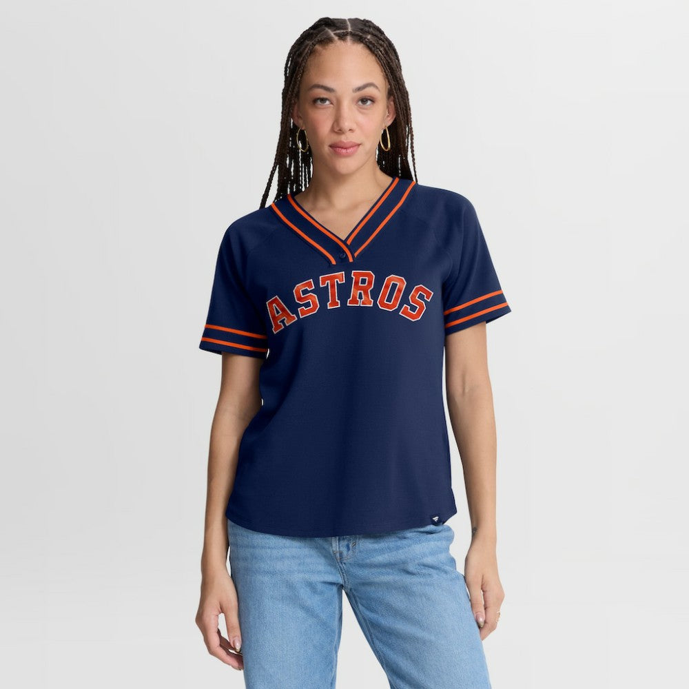 Houston Astros Fanatics Women's Diva Race Ahead Raglan V-Neck T-Shirt - Navy - Fanatics Discount