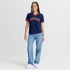 Houston Astros Fanatics Women's Diva Race Ahead Raglan V-Neck T-Shirt - Navy - Fanatics Discount