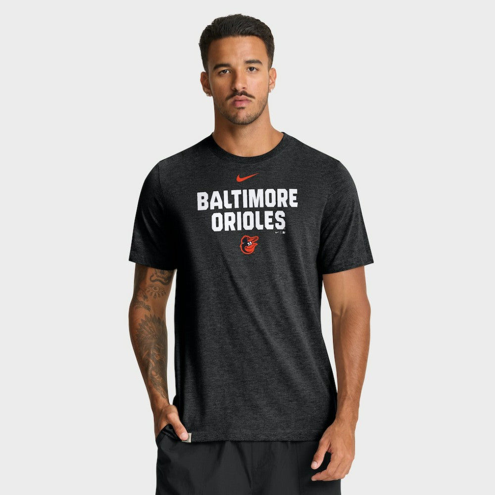Baltimore Orioles Nike Stacked Tri-Blend T-Shirt - Heather Black - Nike Lifestyle