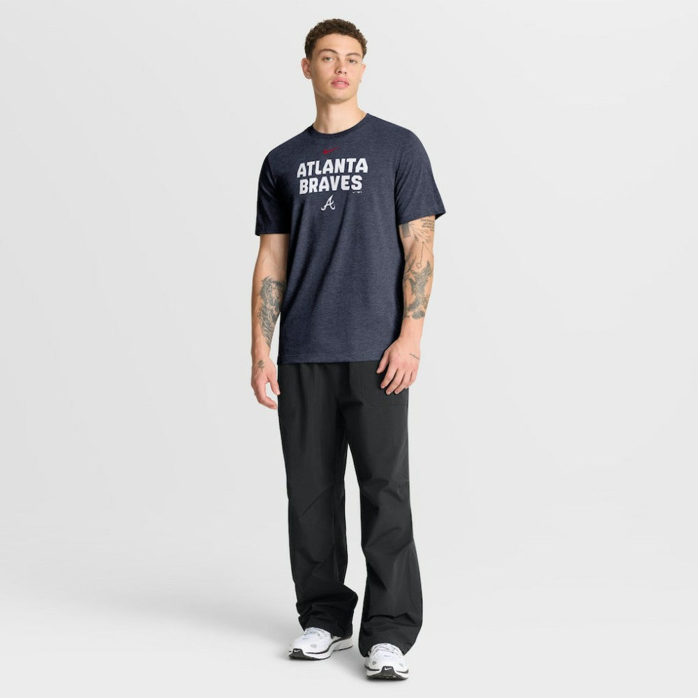 Atlanta Braves Nike Stacked Tri-Blend T-Shirt - Heather Navy - Nike on Sale