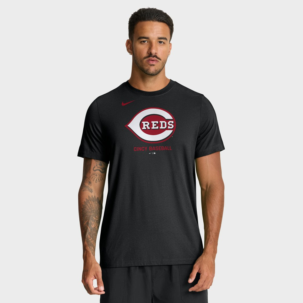 Cincinnati Reds Nike Tri-Blend Logo T-Shirt - Black - Nike on Sale