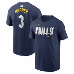 Bryce Harper Philadelphia Phillies Nike City Connect Name & Number T-Shirt - Navy - Nike Online