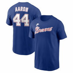 Hank Aaron Atlanta Braves Nike Cooperstown Collection Name & Number T-Shirt - Royal - Nike on Sale