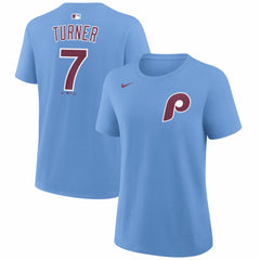 Trea Turner Philadelphia Phillies Nike Women's Name & Number T-Shirt - Light Blue - Nike on Sale