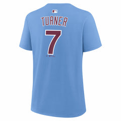 Trea Turner Philadelphia Phillies Nike Women's Name & Number T-Shirt - Light Blue - Nike on Sale