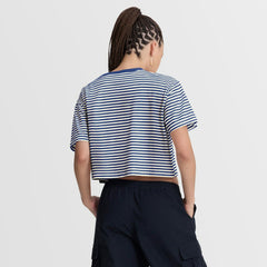 Seattle Mariners Nike Women's Cooperstown Collection Striped Cropped T-Shirt - Royal/Cream - Nike Discount