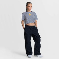 Seattle Mariners Nike Women's Cooperstown Collection Striped Cropped T-Shirt - Royal/Cream - Nike Discount