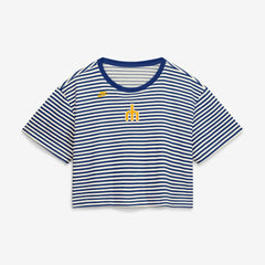 Seattle Mariners Nike Women's Cooperstown Collection Striped Cropped T-Shirt - Royal/Cream - Nike Discount