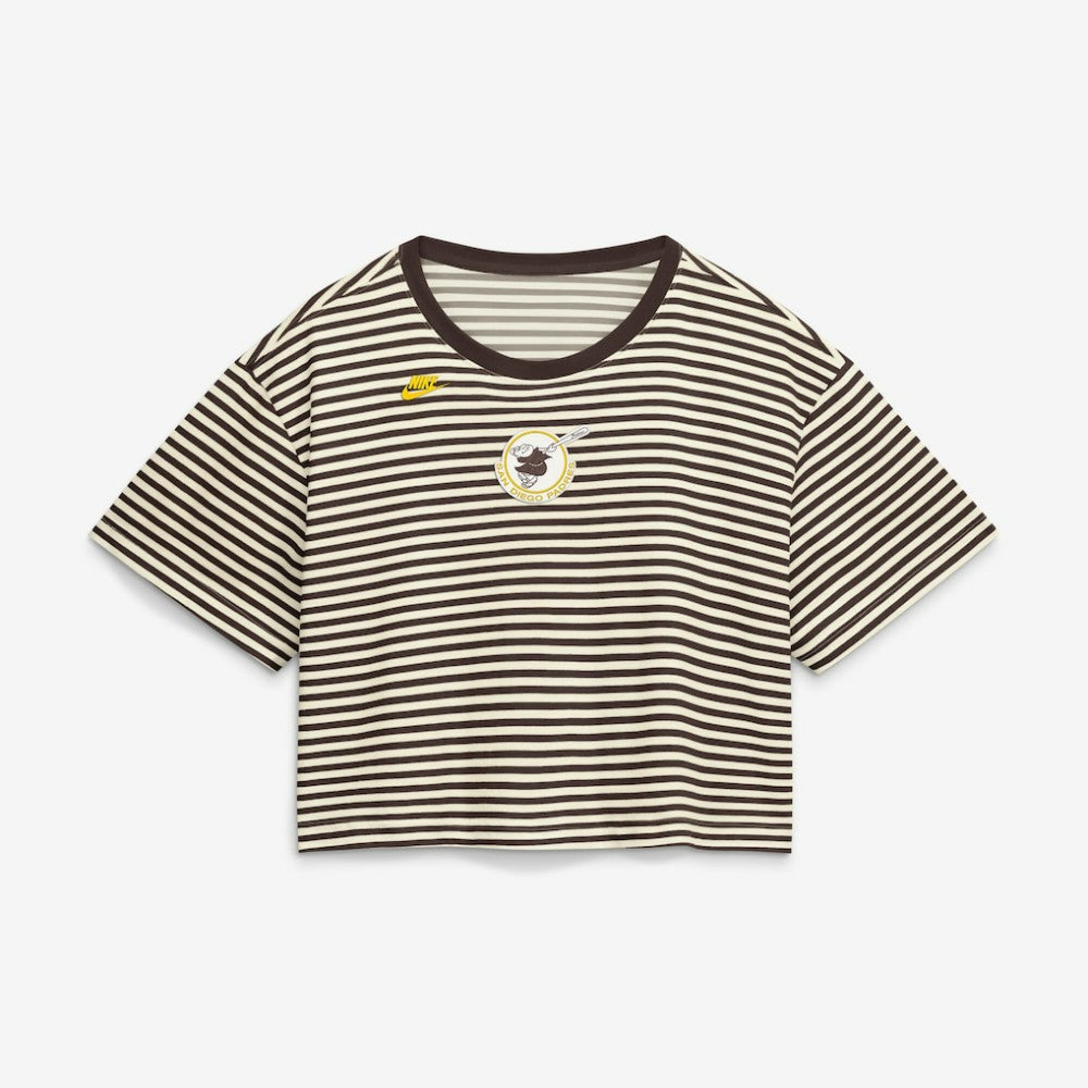 San Diego Padres Nike Women's Cooperstown Collection Striped Cropped T-Shirt - Brown/Cream - Nike Online
