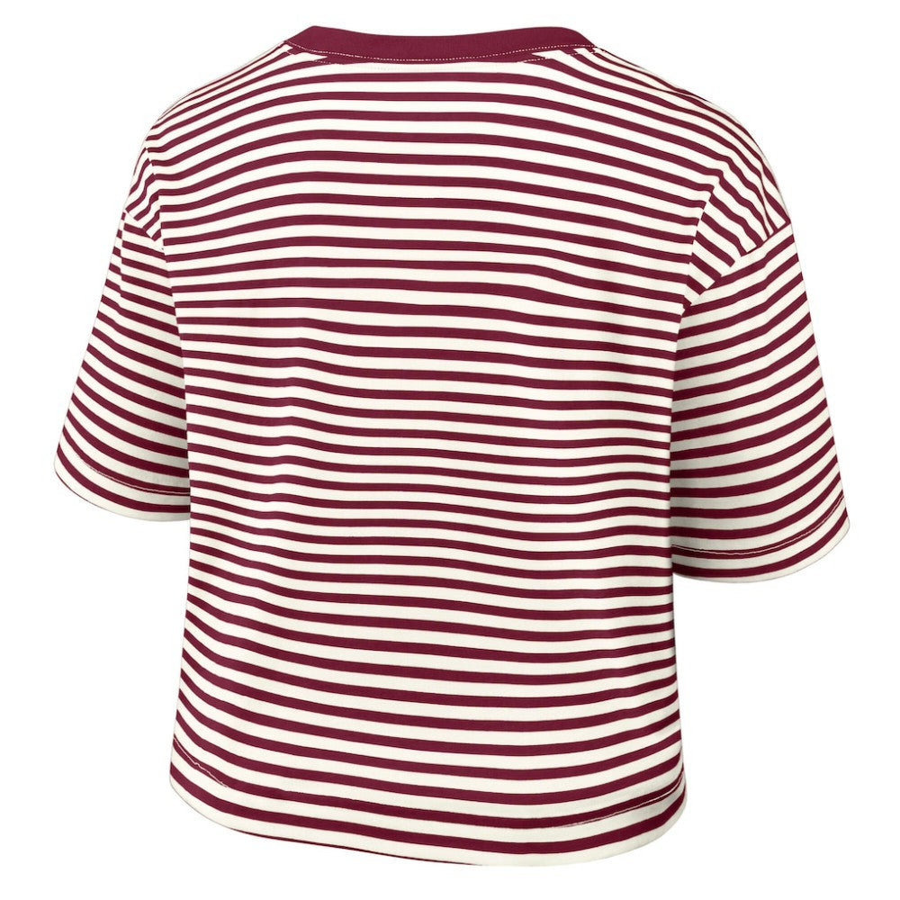 Philadelphia Phillies Nike Women's Cooperstown Collection Striped Cropped T-Shirt - Burgundy/Cream - Nike Lifestyle