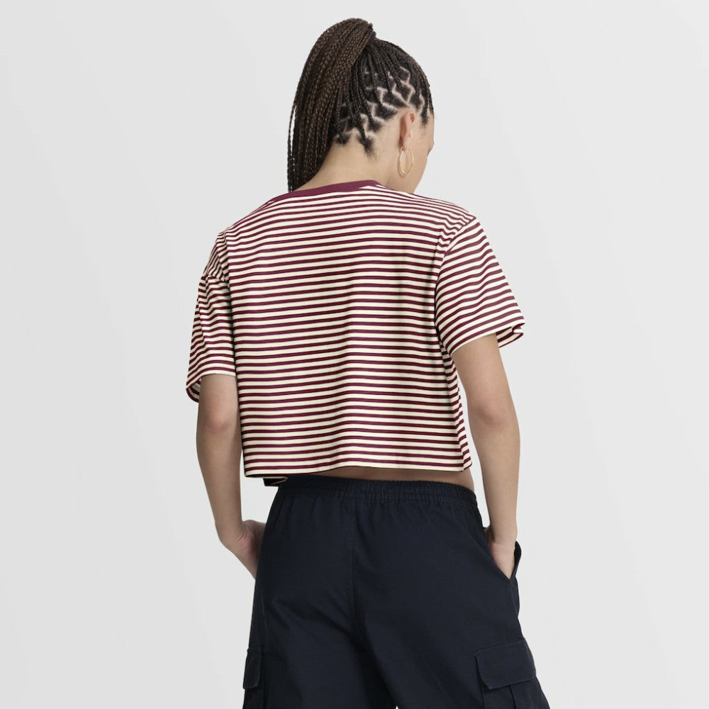 Philadelphia Phillies Nike Women's Cooperstown Collection Striped Cropped T-Shirt - Burgundy/Cream - Nike Lifestyle