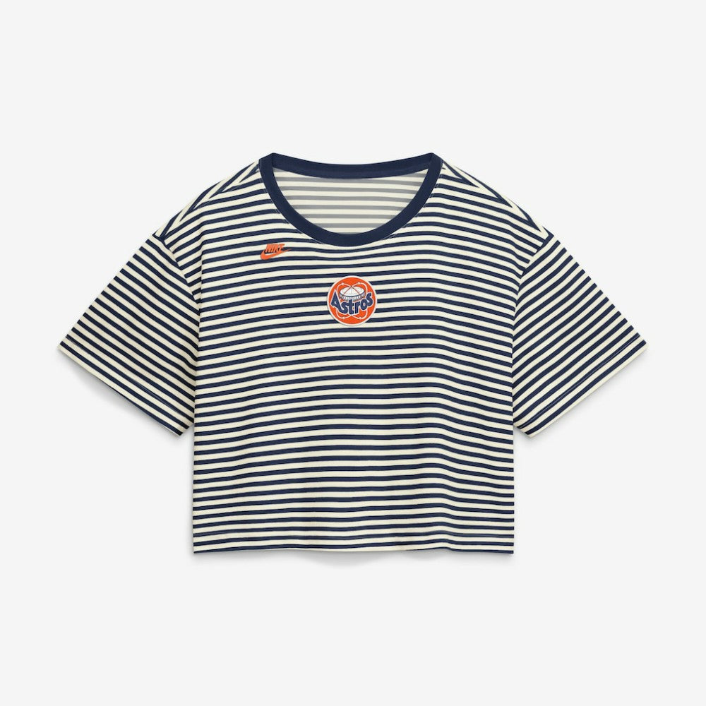 Houston Astros Nike Women's Cooperstown Collection Striped Cropped T-Shirt - Navy/Cream - Nike Online