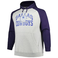 Dallas Cowboys Profile Big & Tall Favorite Arch Throwback Raglan Pullover Hoodie Heather Gray/Navy