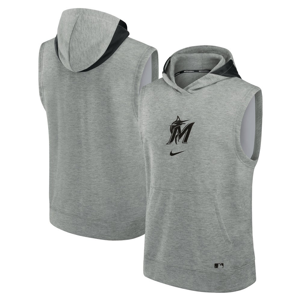 Miami Marlins Nike Authentic Collection Early Work Dri-FIT Sleeveless Hoodie - Heather Gray - Nike Online