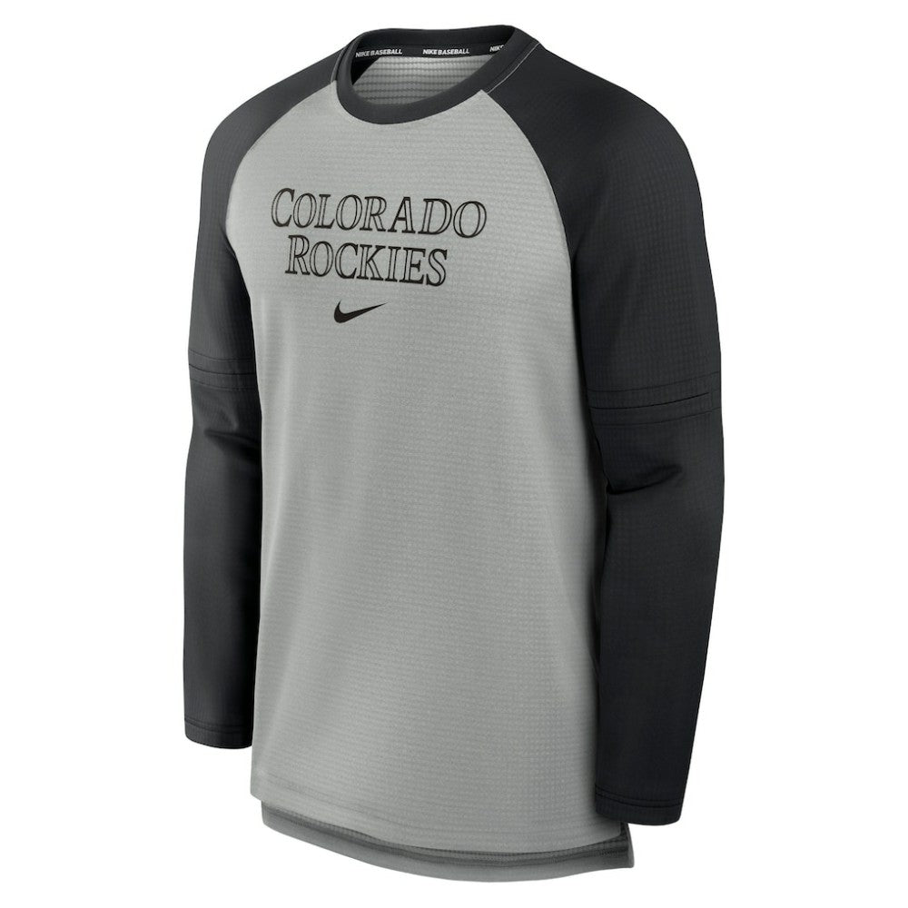 Colorado Rockies Nike Authentic Collection Game Time Raglan Performance Long Sleeve T-Shirt - Heather Gray/Black - Nike Lifestyle