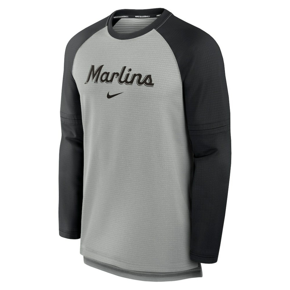 Miami Marlins Nike Authentic Collection Game Time Raglan Performance Long Sleeve T-Shirt - Heather Gray/Black - Nike on Sale