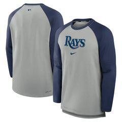 Tampa Bay Rays Nike Authentic Collection Game Time Raglan Performance Long Sleeve T-Shirt - Heather Gray/Navy - Nike Lifestyle