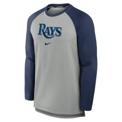 Tampa Bay Rays Nike Authentic Collection Game Time Raglan Performance Long Sleeve T-Shirt - Heather Gray/Navy - Nike Lifestyle