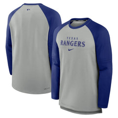 Texas Rangers Nike Authentic Collection Game Time Raglan Performance Long Sleeve T-Shirt - Heather Gray/Royal - Nike on Sale