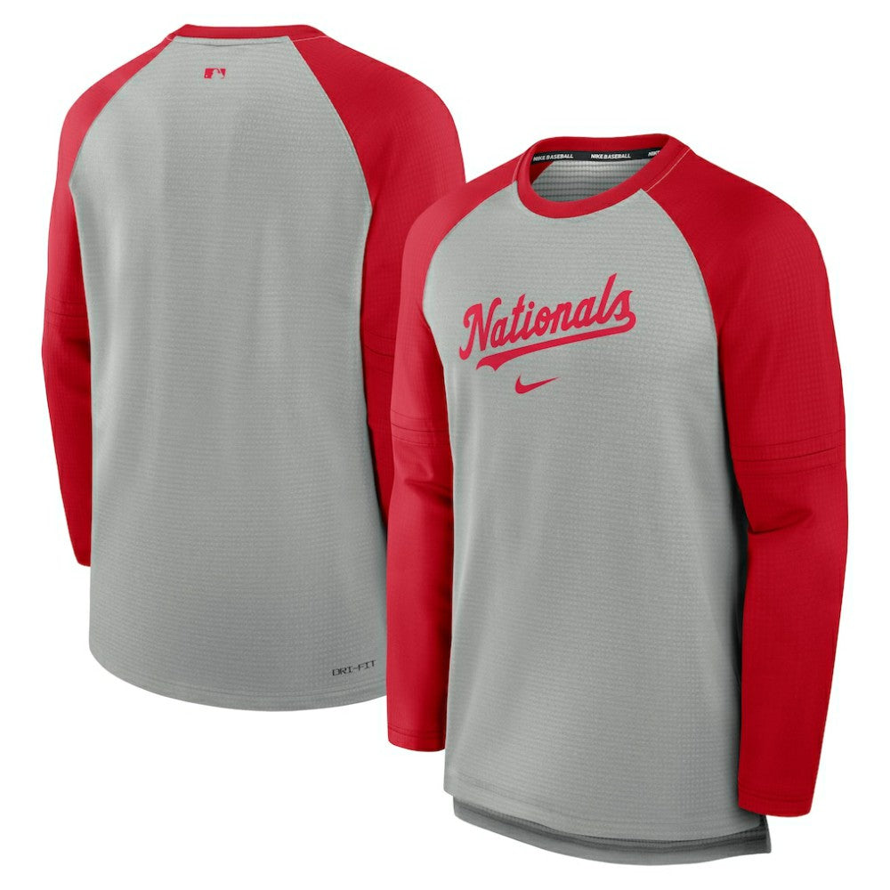 Washington Nationals Nike Authentic Collection Game Time Raglan Performance Long Sleeve T-Shirt - Heather Gray/Red - Nike Online