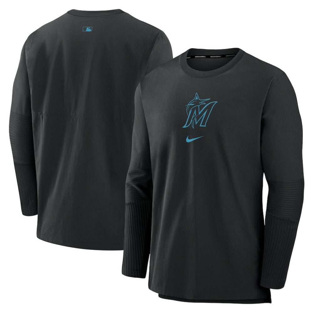 Miami Marlins Nike Authentic Collection Player Dri-FIT Lightweight Pullover - Black - Nike Lifestyle