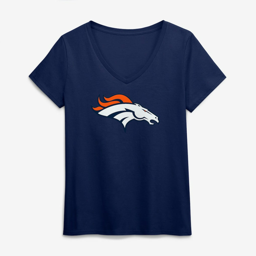 Denver Broncos Logo Athletic Women's Primary Logo V-Neck T-Shirt Navy