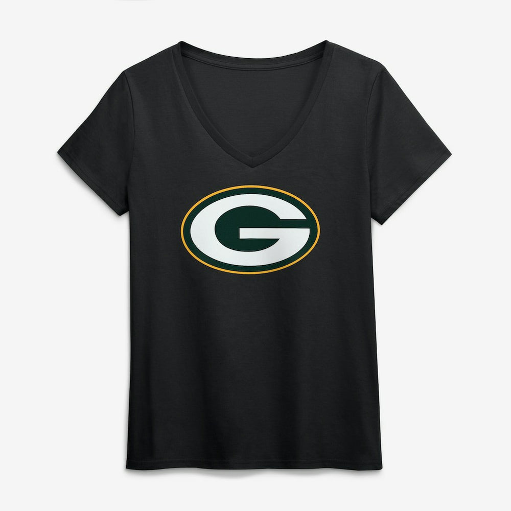 Green Bay Packers Logo Athletic Women's Primary Logo V-Neck T-Shirt Black