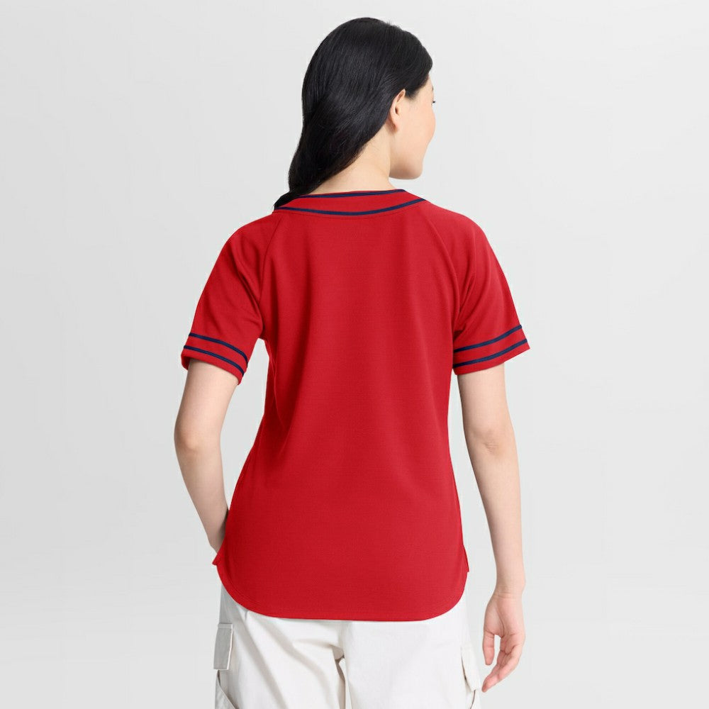 Washington Nationals Fanatics Women's Diva Race Ahead Raglan V-Neck T-Shirt - Red - Fanatics Discount