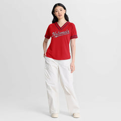 Washington Nationals Fanatics Women's Diva Race Ahead Raglan V-Neck T-Shirt - Red - Fanatics Discount
