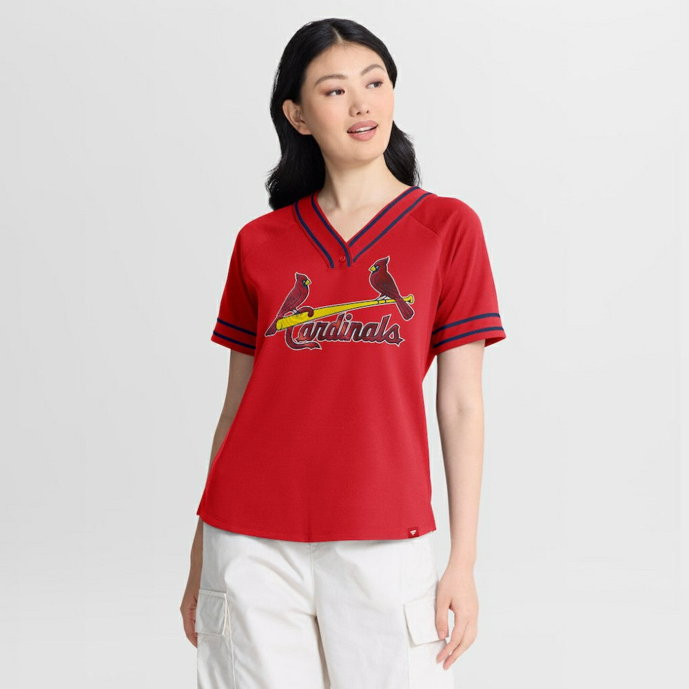 St. Louis Cardinals Fanatics Women's Diva Race Ahead Raglan V-Neck T-Shirt - Red - Fanatics on Sale