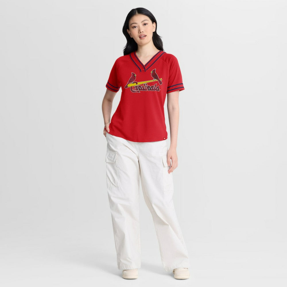 St. Louis Cardinals Fanatics Women's Diva Race Ahead Raglan V-Neck T-Shirt - Red - Fanatics on Sale