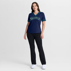 Seattle Mariners Fanatics Women's Diva Race Ahead Raglan V-Neck T-Shirt - Navy - Fanatics Lifestyle