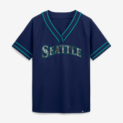 Seattle Mariners Fanatics Women's Diva Race Ahead Raglan V-Neck T-Shirt - Navy - Fanatics Lifestyle