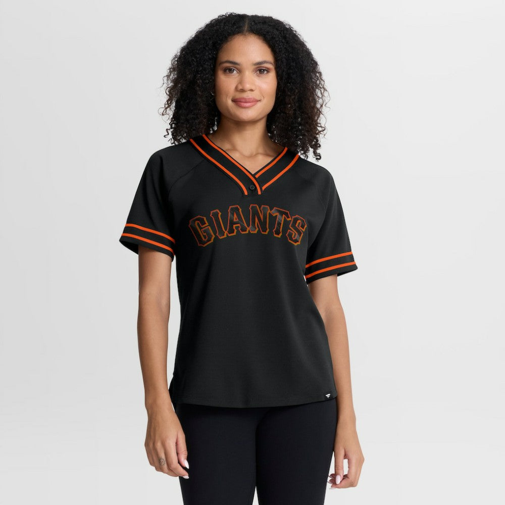 San Francisco Giants Fanatics Women's Diva Race Ahead Raglan V-Neck T-Shirt - Black - Fanatics Lifestyle