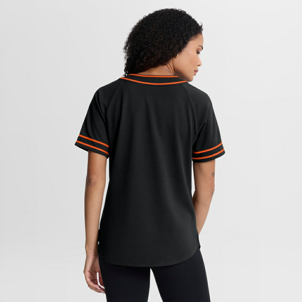 San Francisco Giants Fanatics Women's Diva Race Ahead Raglan V-Neck T-Shirt - Black - Fanatics Lifestyle