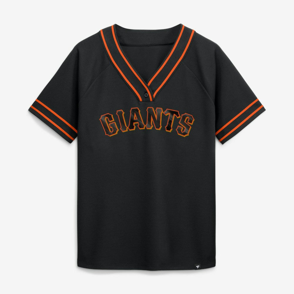 San Francisco Giants Fanatics Women's Diva Race Ahead Raglan V-Neck T-Shirt - Black - Fanatics Lifestyle