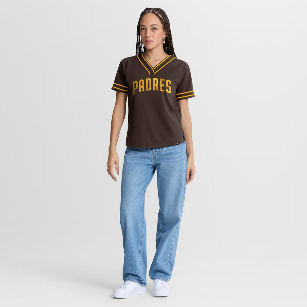 San Diego Padres Fanatics Women's Diva Race Ahead Raglan V-Neck T-Shirt - Brown - Fanatics Lifestyle