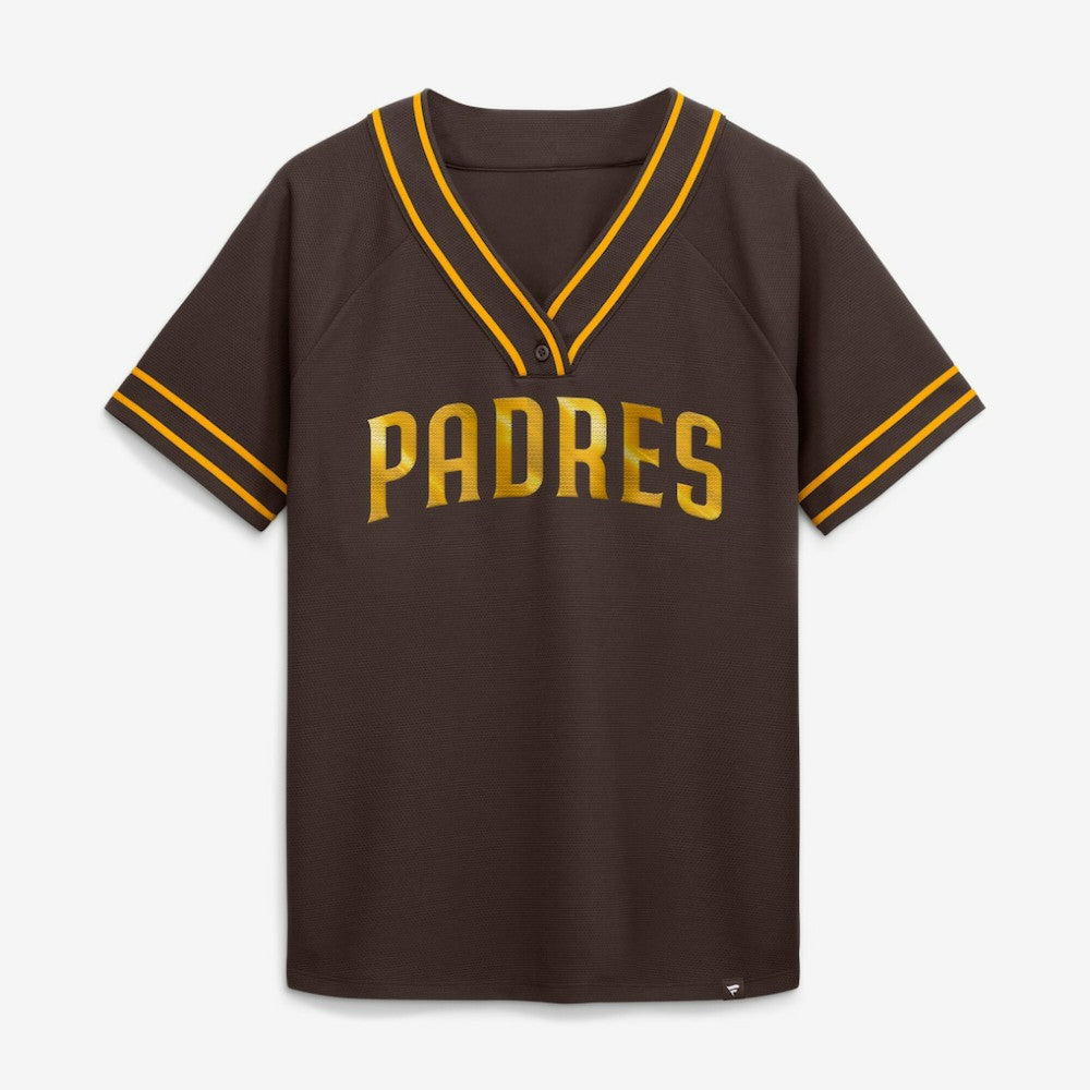 San Diego Padres Fanatics Women's Diva Race Ahead Raglan V-Neck T-Shirt - Brown - Fanatics Lifestyle
