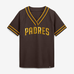 San Diego Padres Fanatics Women's Diva Race Ahead Raglan V-Neck T-Shirt - Brown - Fanatics Lifestyle