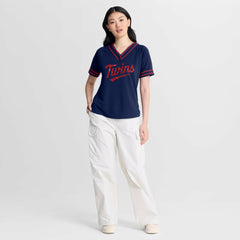 Minnesota Twins Fanatics Women's Diva Race Ahead Raglan V-Neck T-Shirt - Navy - Fanatics Sale